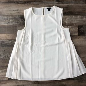 Ann Taylor Flowy Side Pleat White Shell Tank